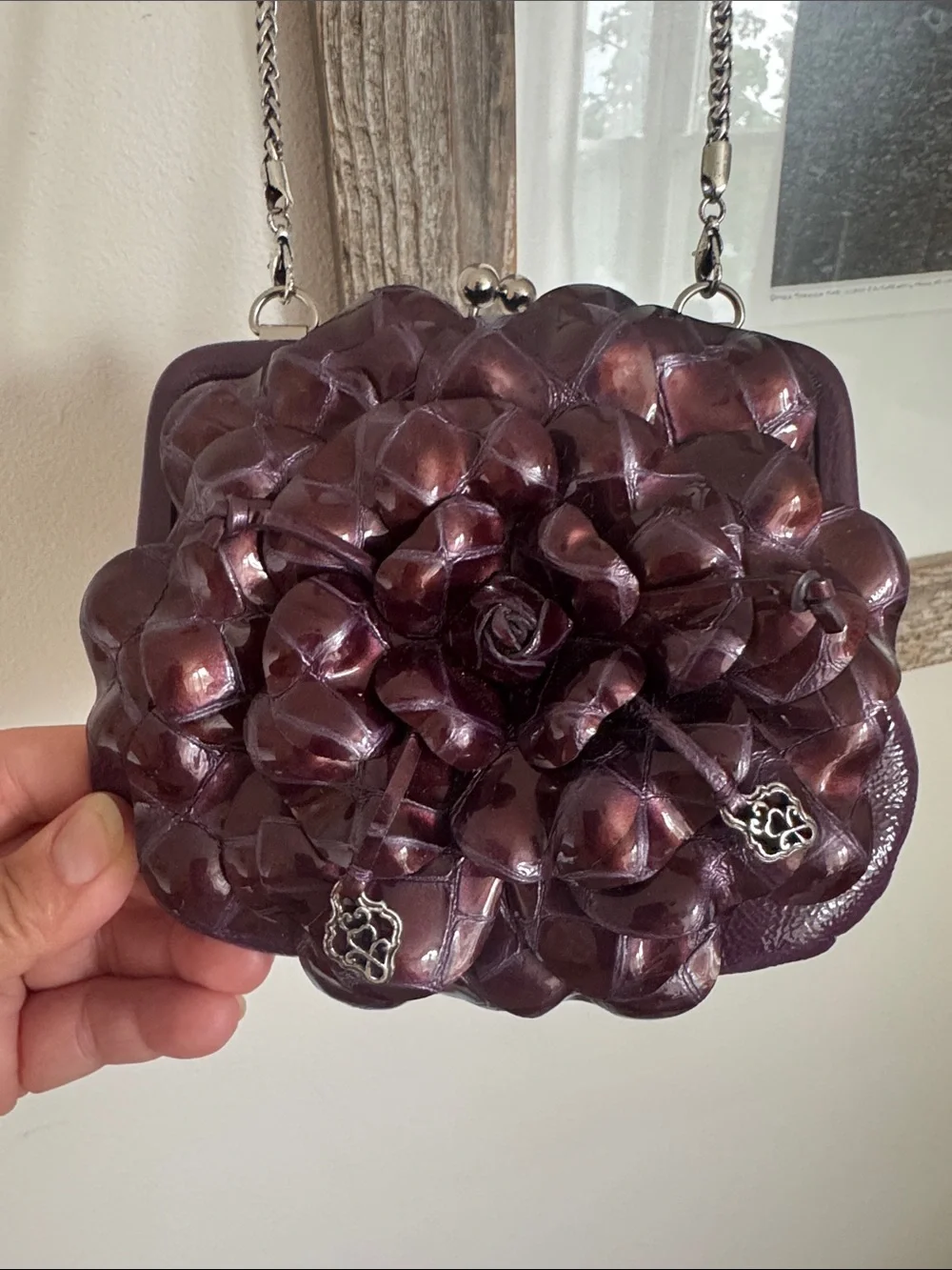 Brighton , EUC, Women's Floral Appliqué Crossbody Bag in Deep Burgundy